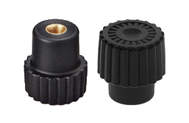 段付グリップナット ロングタイプ 黒 ABS樹脂 No1(小型)菊型 ねじ部黄銅 (大丸鋲螺)